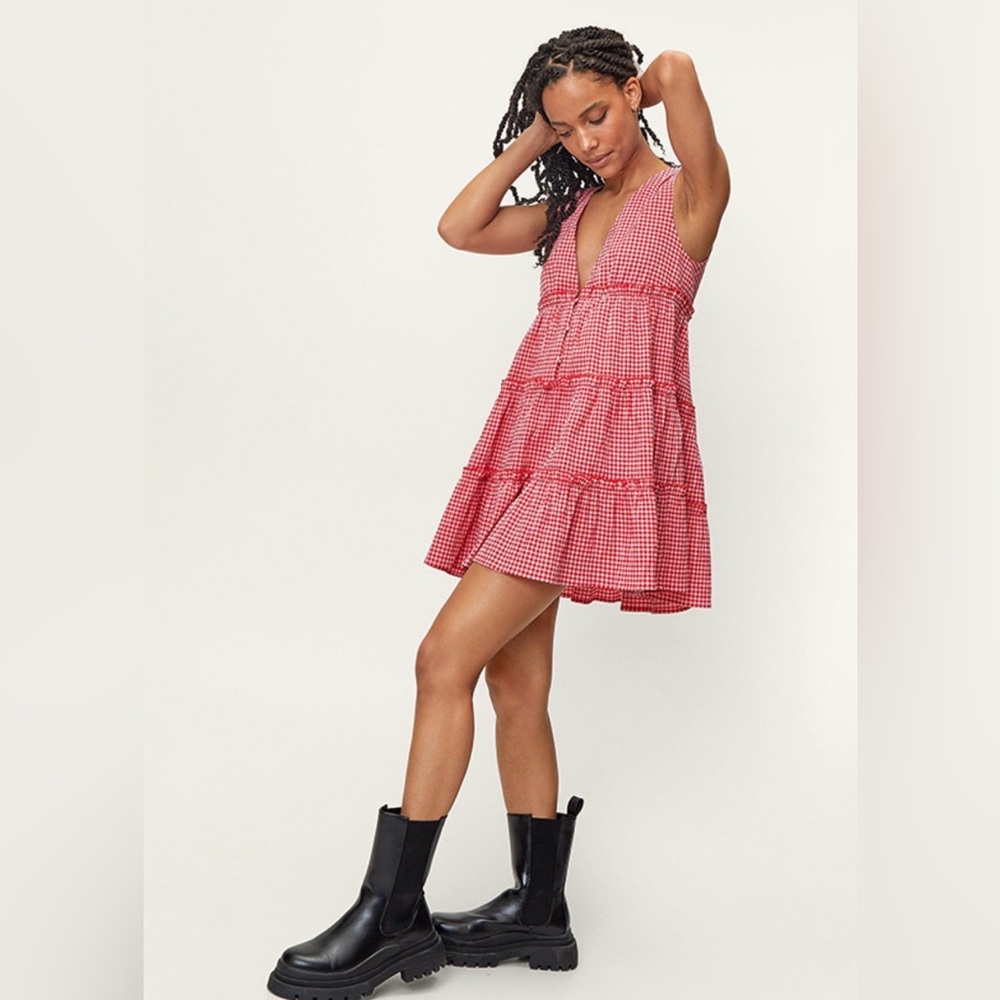 NWT Nasty Gal Petite Gingham Mini Smock Dress